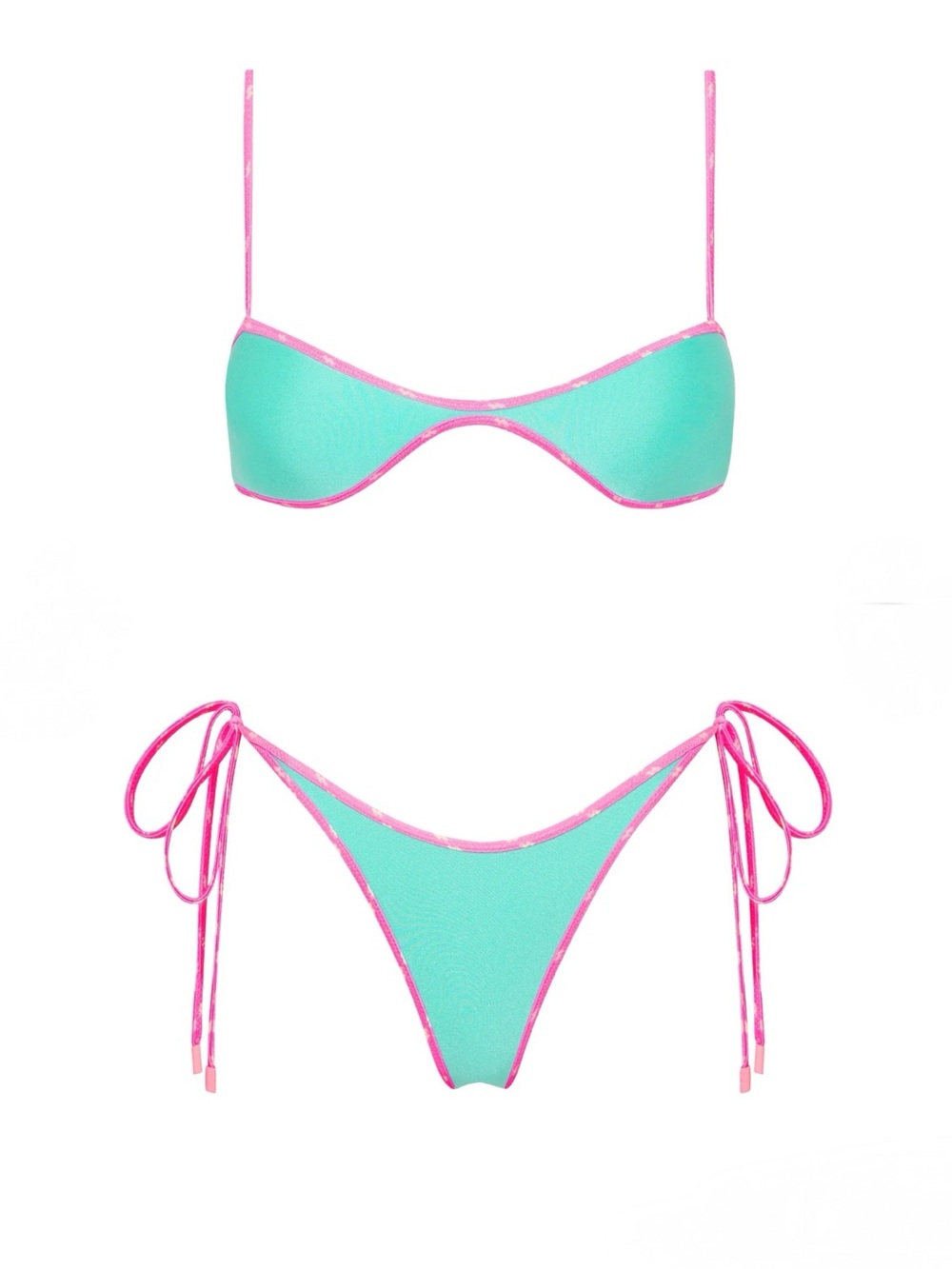 NEW M top & XS cheekiest bottom TRIANGL este bikini set colorblock neoprene pink